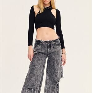 SER.O.YA Ribbed Knit Shrug Sweater Long Sleeve Open Crop Black Balletcore XS NWT